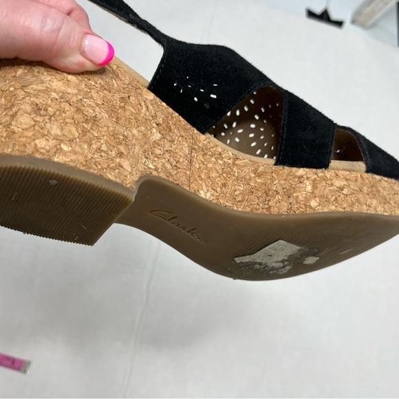 Clarks Giselle Bay Black Suede Cutout Wedges - Picture 7 of 7